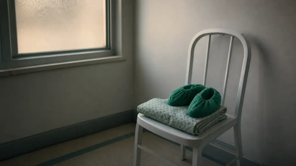 clínica el bosque: patucos verdes y camisón doblado sobre una silla en una habitación sobria