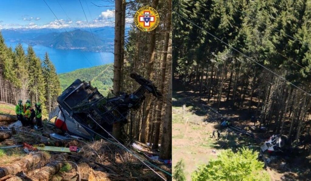 Teleférico cae desde 1400 metros de altura en Italia y deja 13 muertos