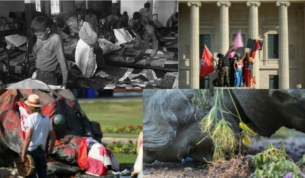 Muertes de niños indígenas desata quema de iglesias y derribo de estatuas en Canadá