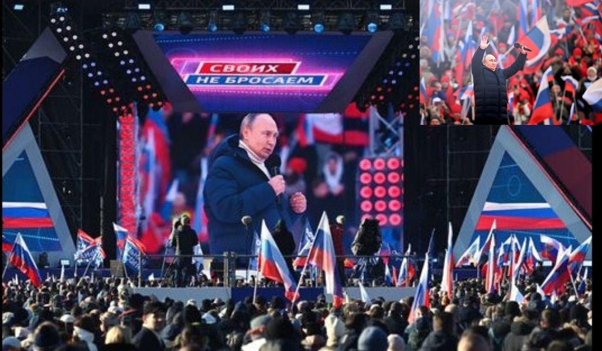 Putin aseguró en estadio de Moscú que seguirá su plan de invasión en Ucrania